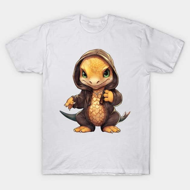 Komodo Dragon Wearing Hoodie T-Shirt by Chromatic Fusion Studio